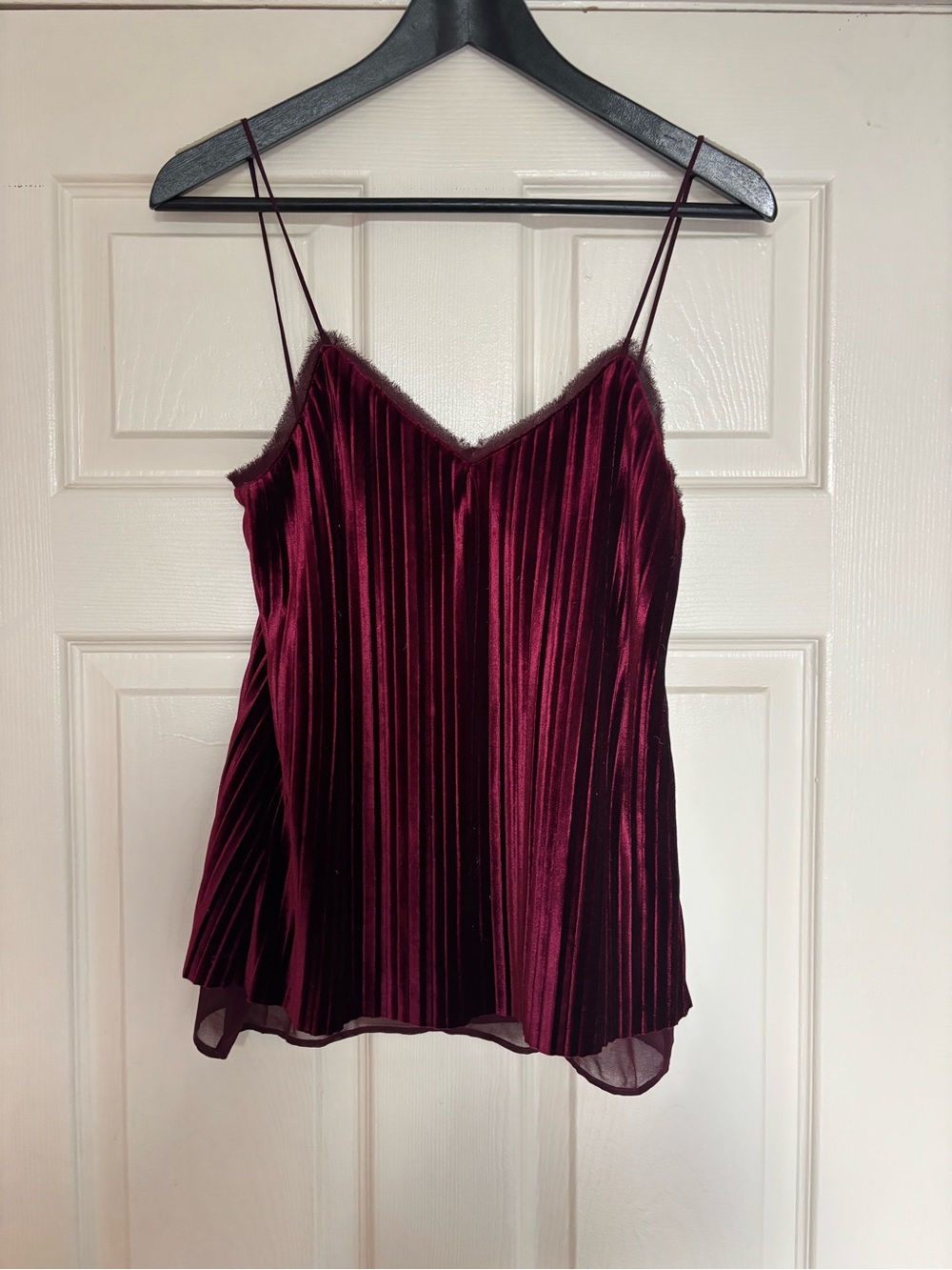 Women’s Velvet Pleated Cami Tank - Burgundy